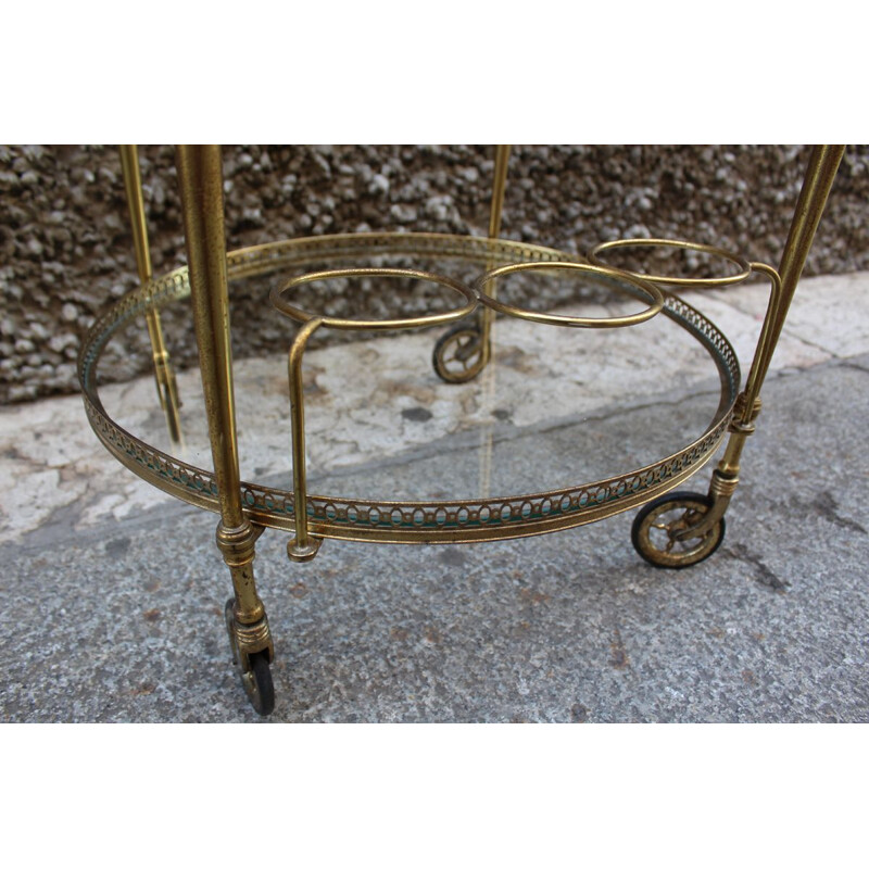 Chariot de service italien vintage en laiton et verre