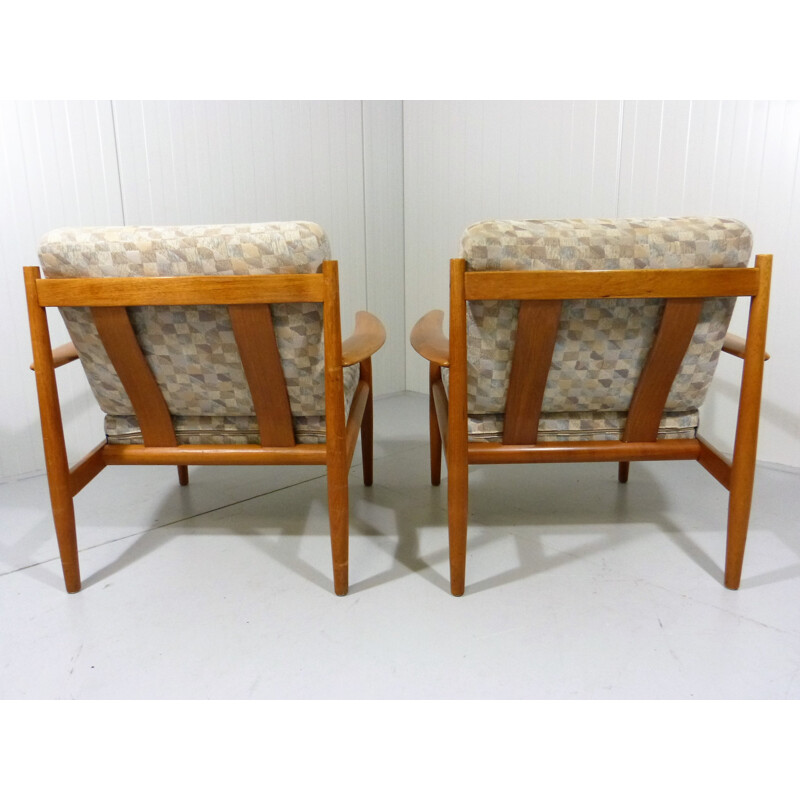 France & Son easy chairs in teak and fabric, Grete JALK - 1960s