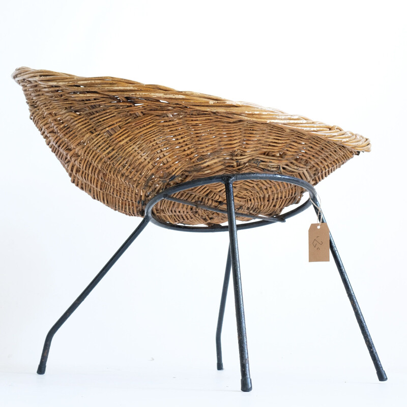Vintage wicker chair with metal base