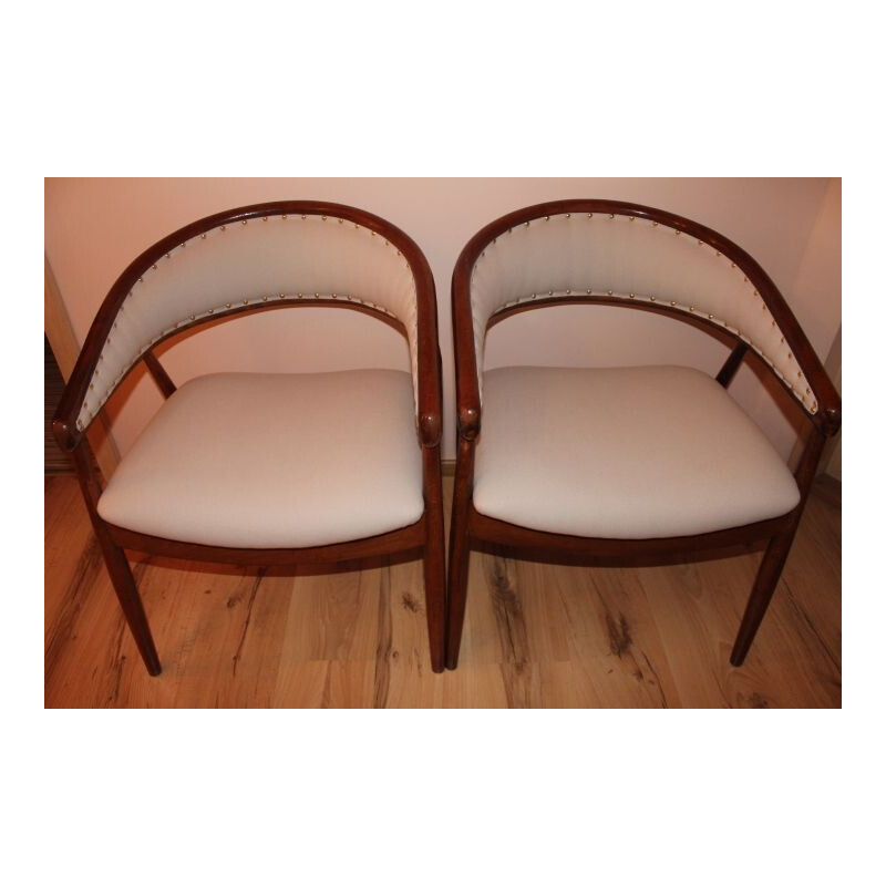 Pareja de sillas vintage de madera de haya y tela B3300