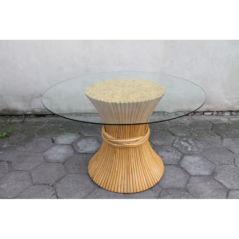 Italian vintage round table in rattan