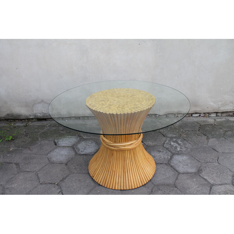 Italian vintage round table in rattan