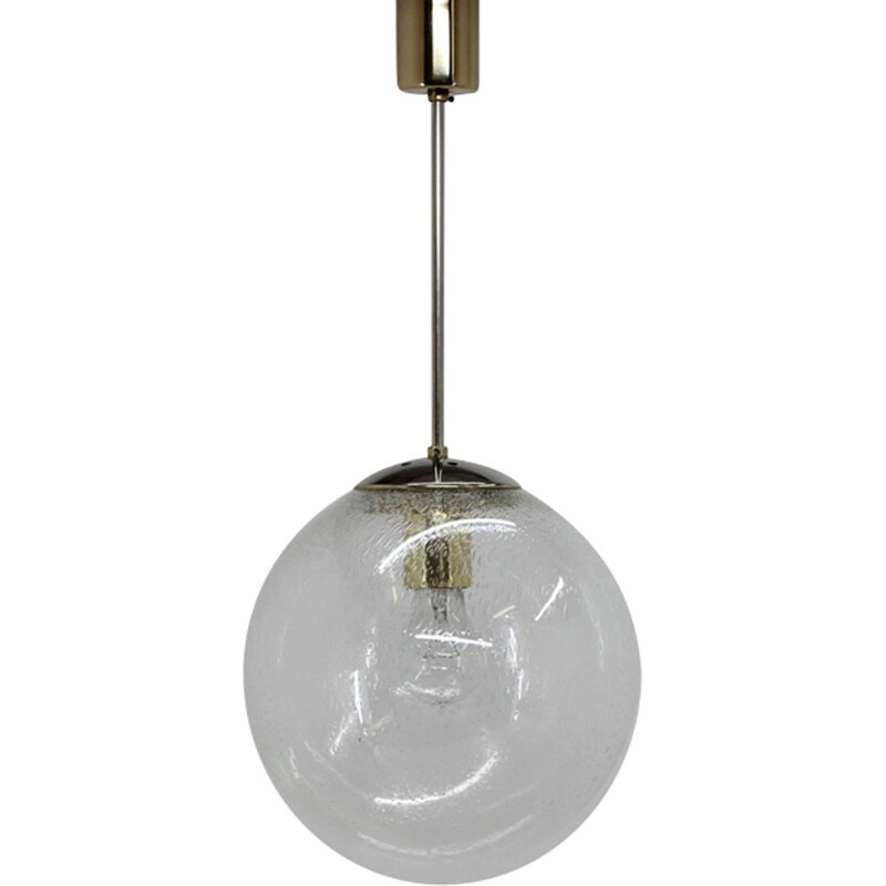 Lampada a sospensione d'epoca in vetro e ottone, Cecoslovacchia 1960