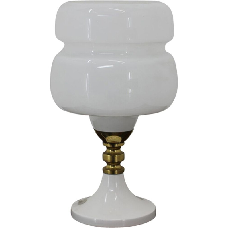 Vintage table lamp in metal, milk glass and brass, Czechoslovakia 1980