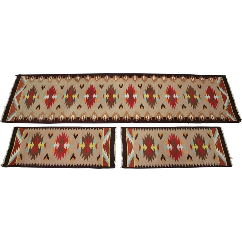 Set van 3 vintage wollen tapijten, Tsjechoslowakije 1960