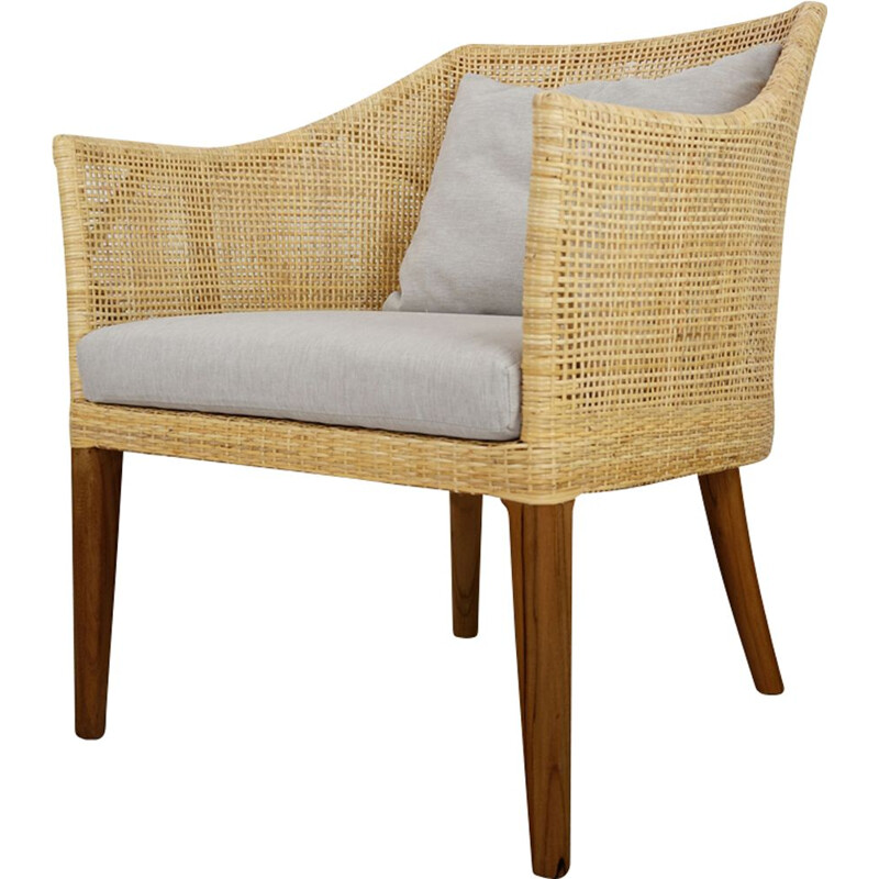 Vintage wooden and rattan armchair