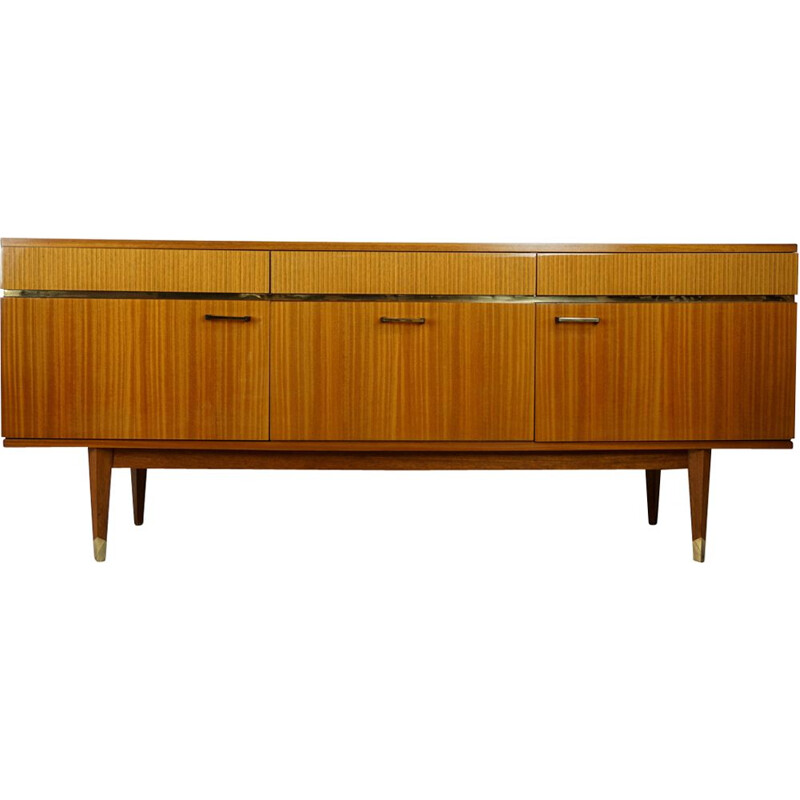 French vintage sideboard in wood and brass