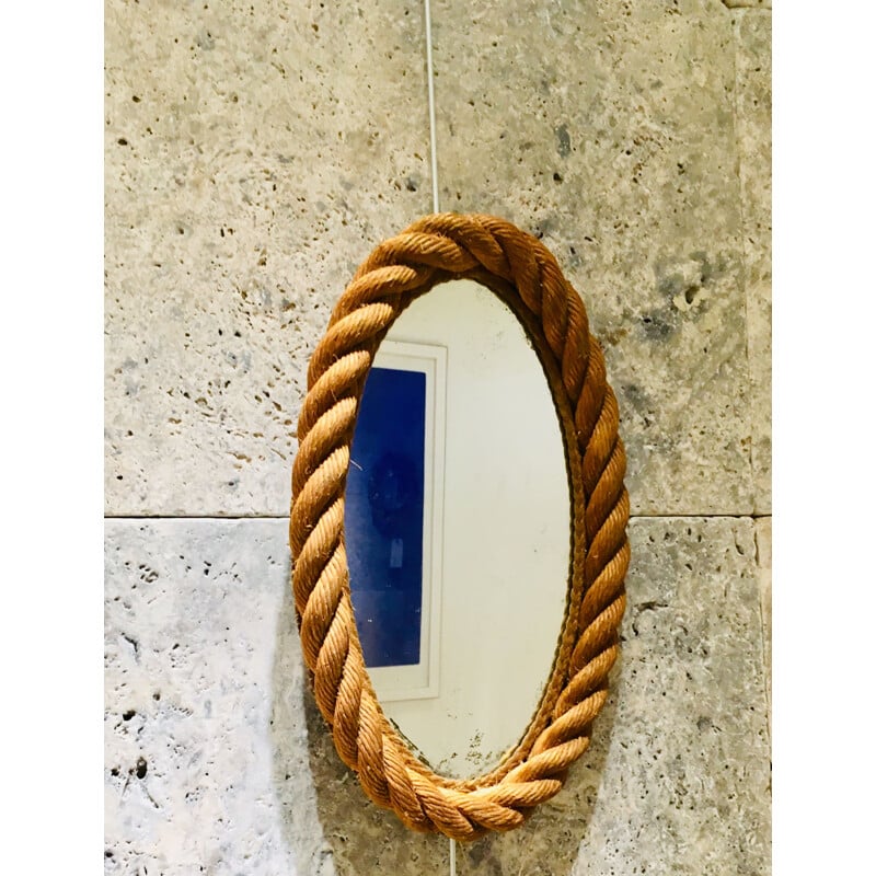 Vintage oval mirror in rope by Audoux & Minet