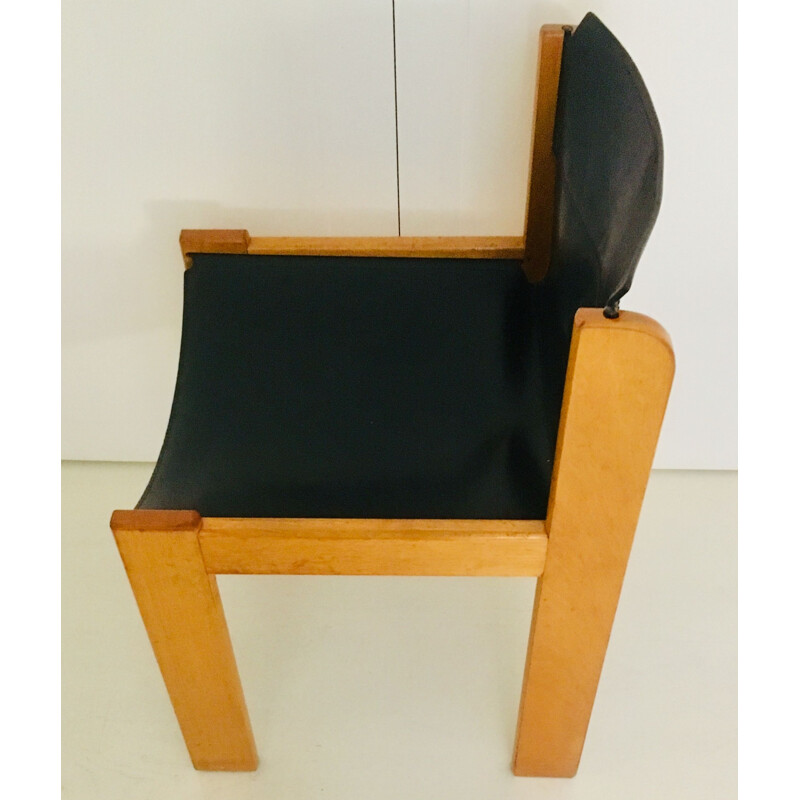 Suite de 6 chaises vintage en cuir noir par Ibisco