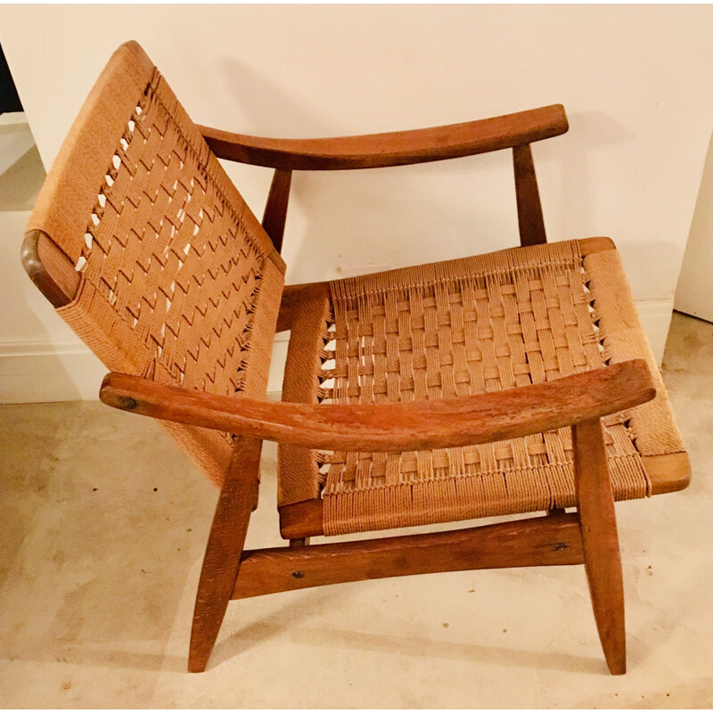 Vintage armchair in rope and wood