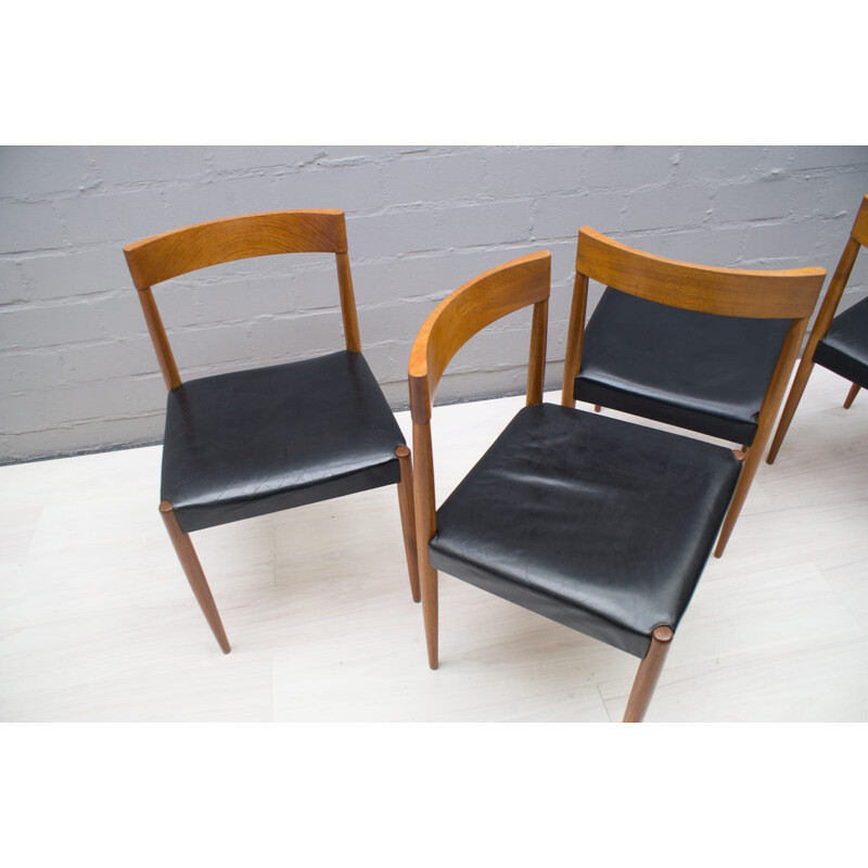 Set of 5 Scandinavian chairs in teak and leather