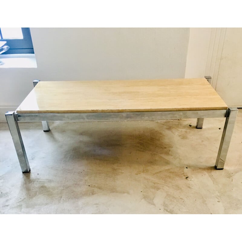 Vintage coffee table in travertine and metal,1970