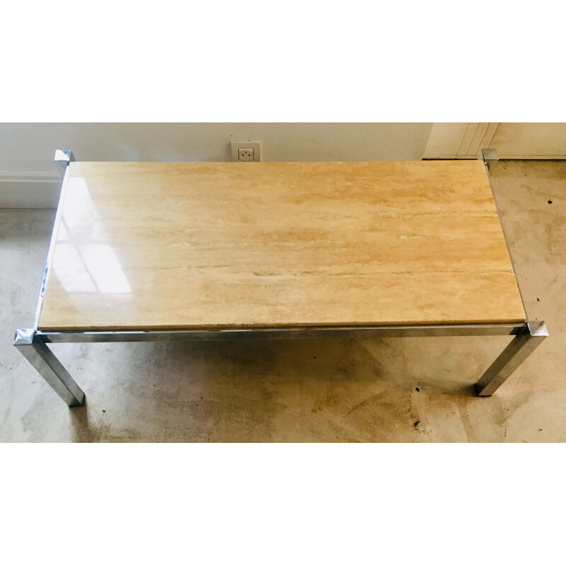 Vintage coffee table in travertine and metal,1970
