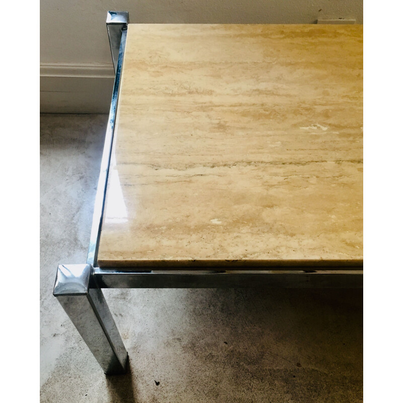 Vintage coffee table in travertine and metal,1970