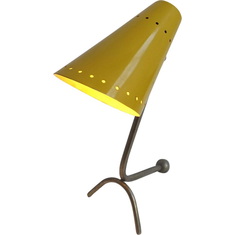 Lampada da tavolo italiana vintage in metallo giallo