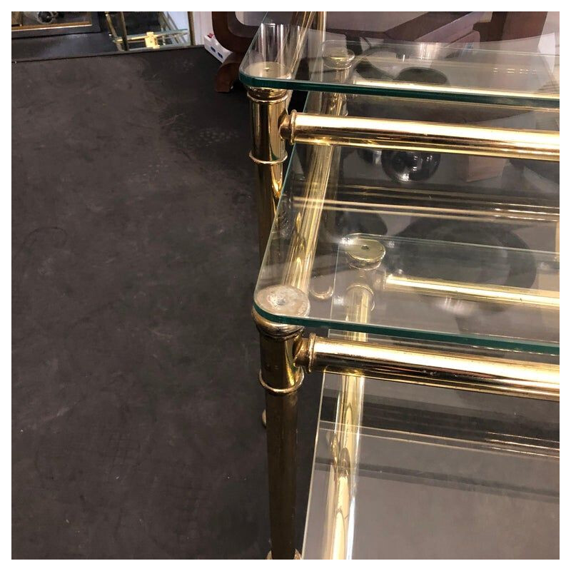 3 vintage Italian side tables in brass and glass,1960 