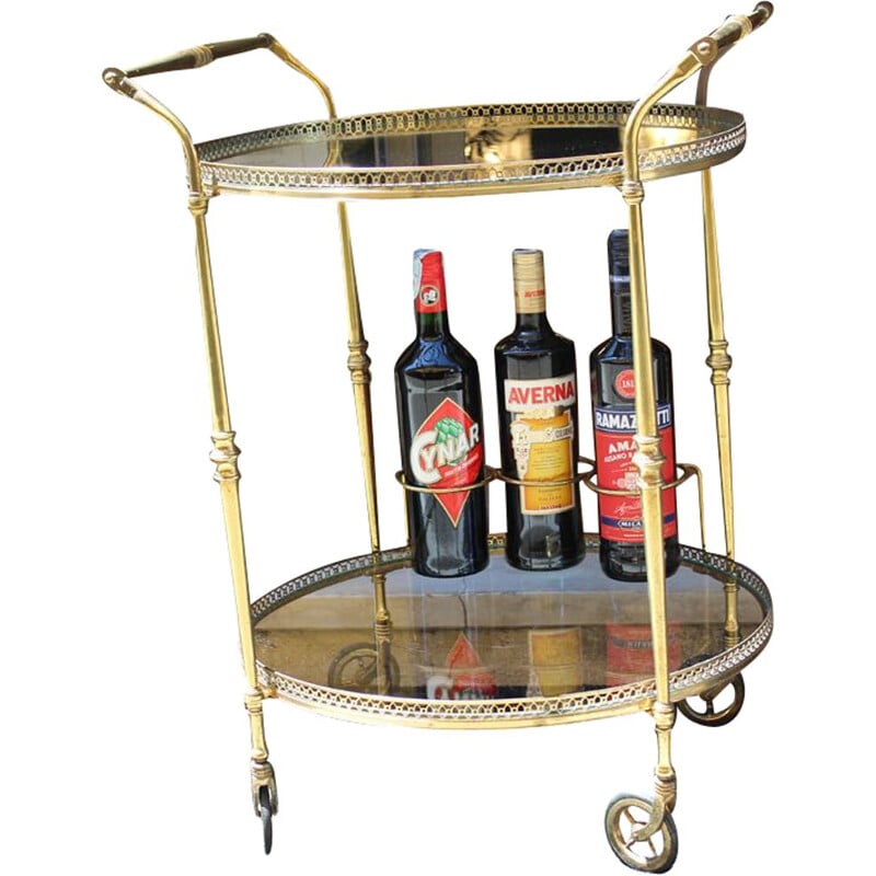 Italian brass and glass serving trolley