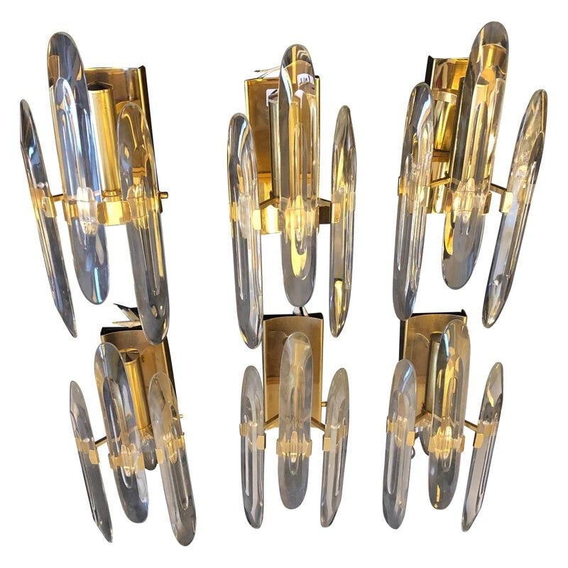 Vintage wall lamp in glass and brass by Gaetano Sciolari,1960