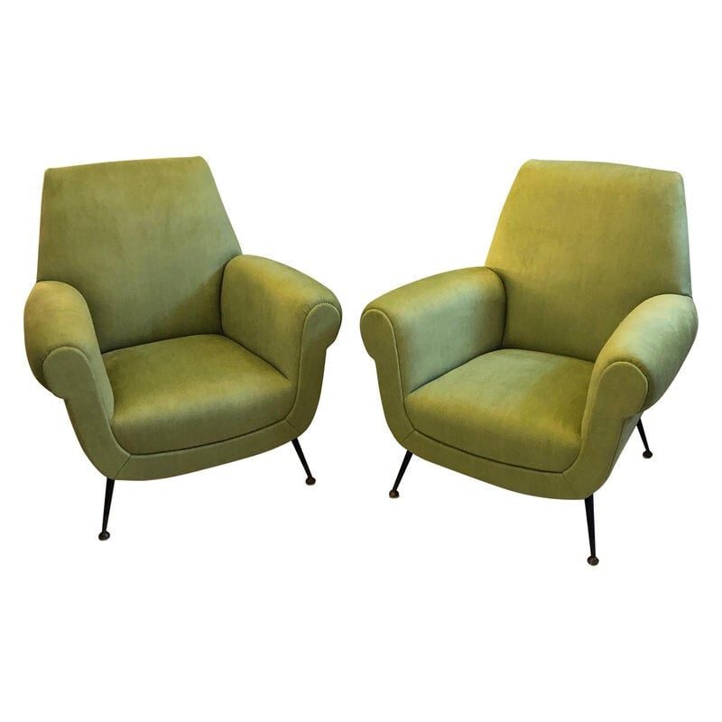 2 vintage Italian acid green armchair,1950