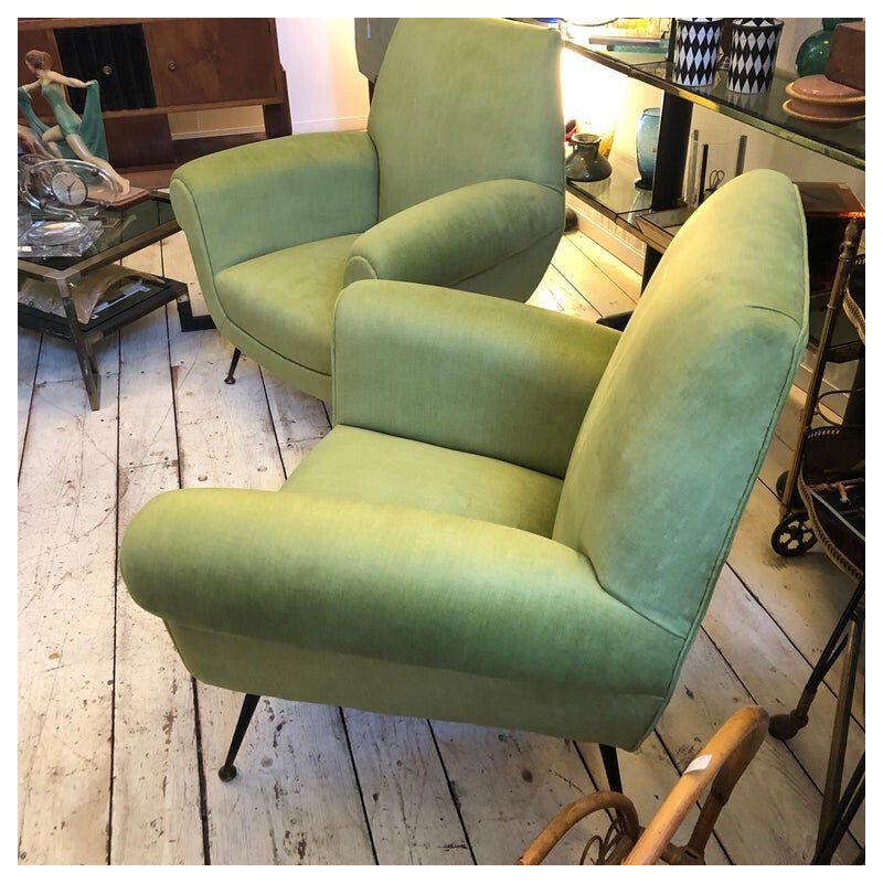 2 vintage Italian acid green armchair,1950