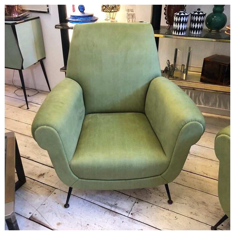 2 vintage Italian acid green armchair,1950