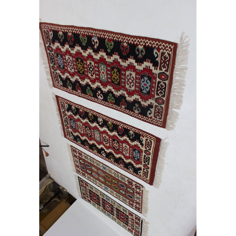 Set van 4 vintage kelim wollen tapijten, Tsjechoslowakije 1960