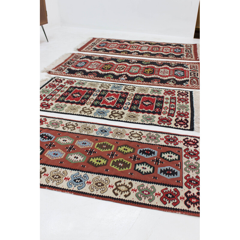 Set of 4 vintage Kilim wool rugs, Czechoslovakia 1960