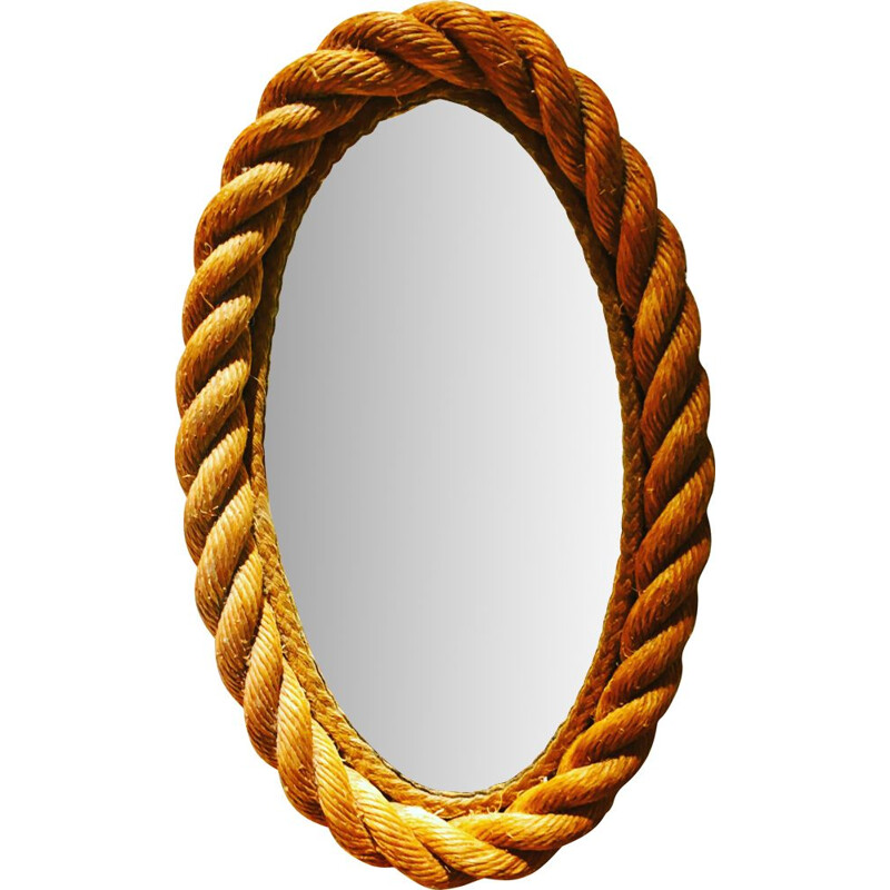 Vintage oval mirror in rope by Audoux & Minet