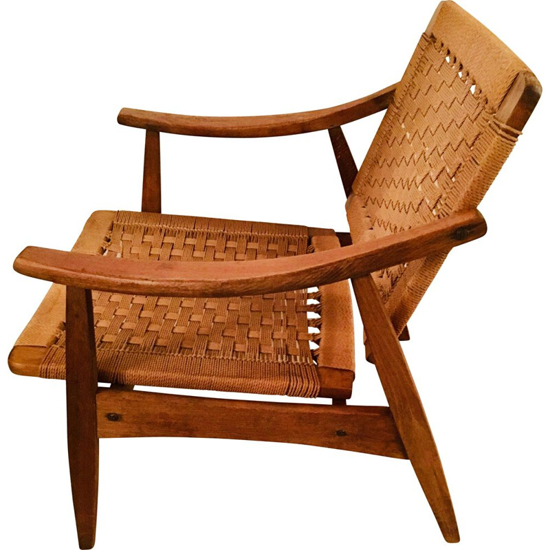 Vintage armchair in rope and wood
