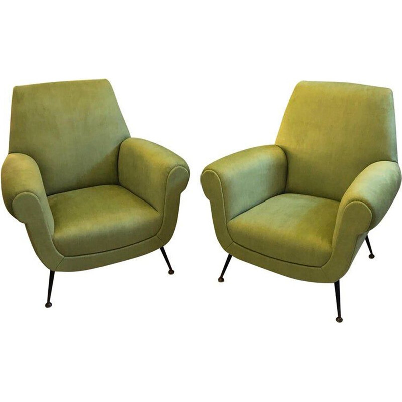 2 vintage Italian acid green armchair,1950