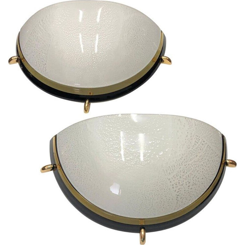 Set of 2 vintage Italian wall lamp in brass and glass,1970