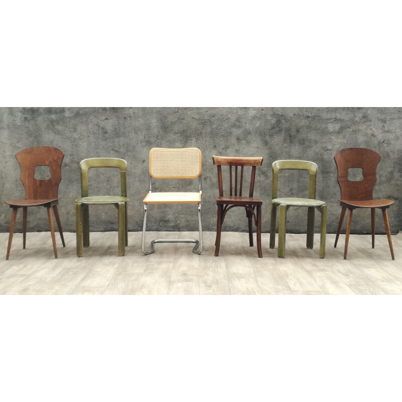 Set of 6 mismatched vintage chairs 1960s