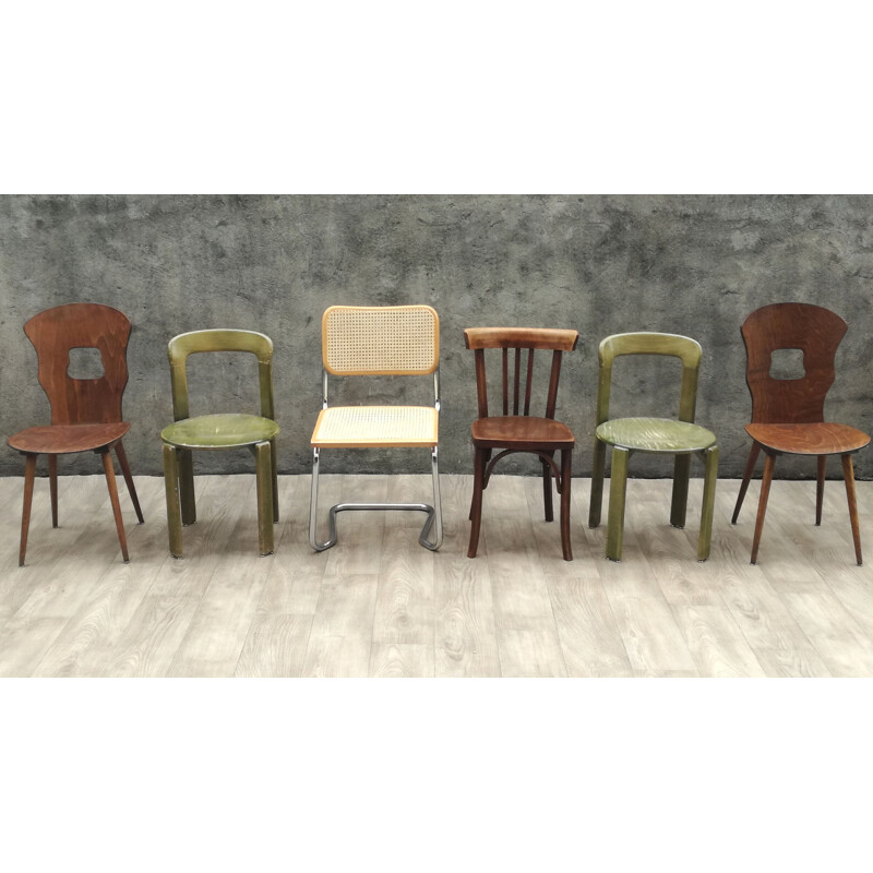 Set of 6 mismatched vintage chairs 1960s