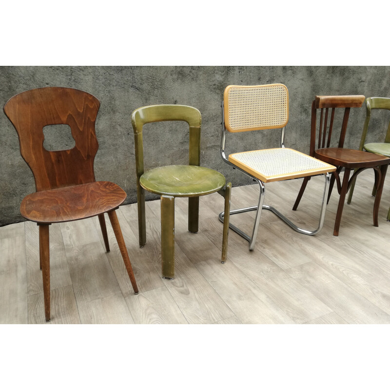 Set of 6 mismatched vintage chairs 1960s