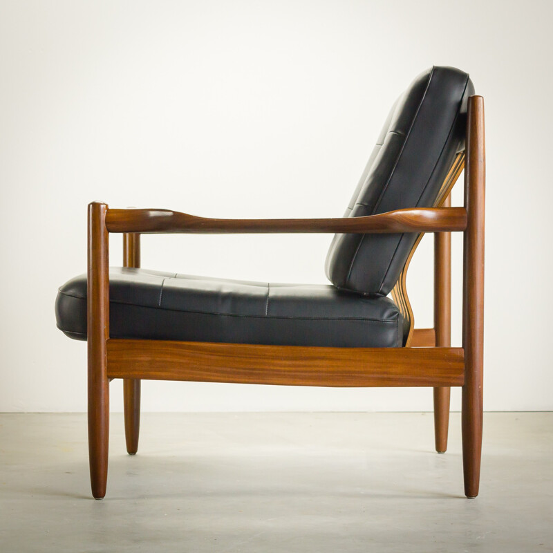 France & Son teak and black leatherette armchair, Grete JALK - 1960s