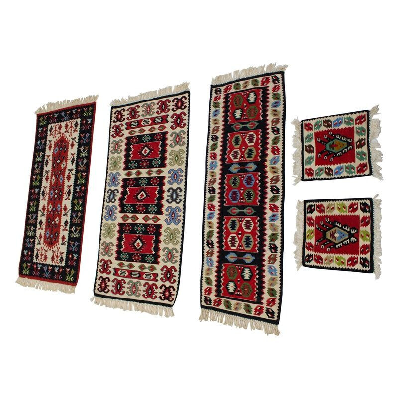 Vintage collection of 5 Wool Kilim Rugs 1960s