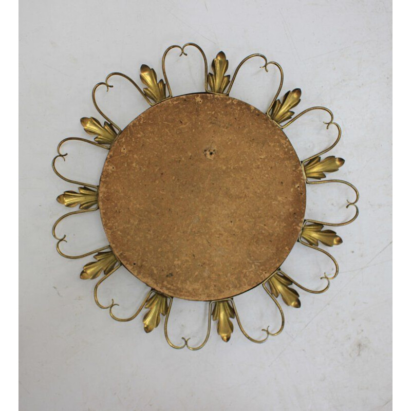 Miroir sunburst vintage en laiton 1960