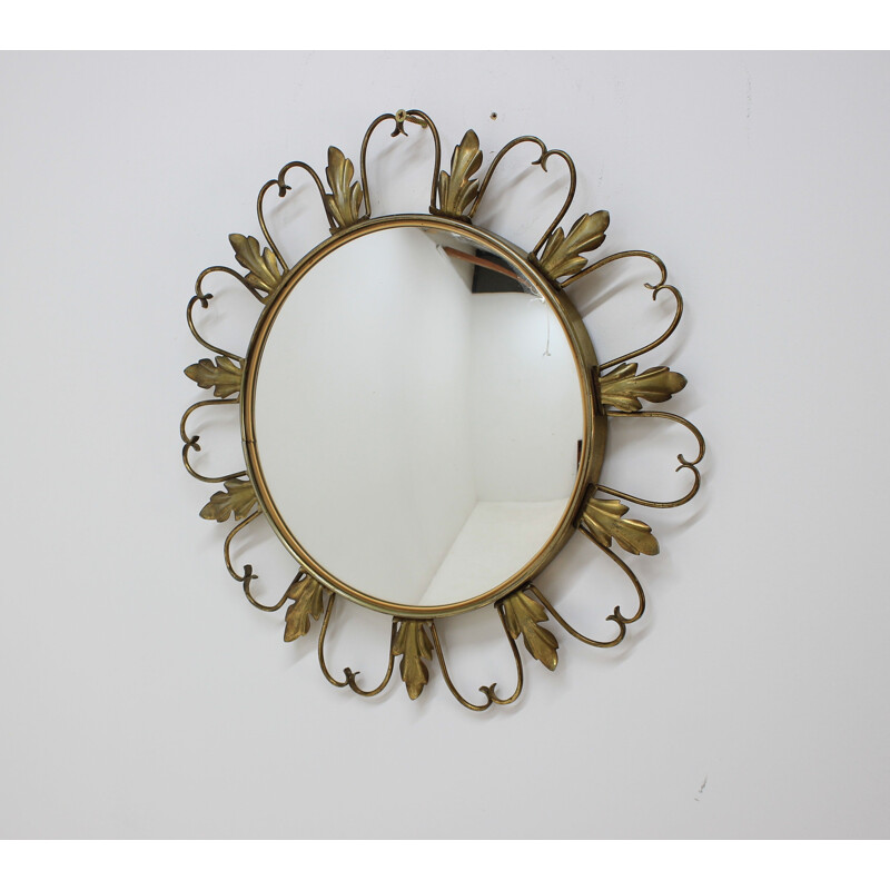 Miroir sunburst vintage en laiton 1960