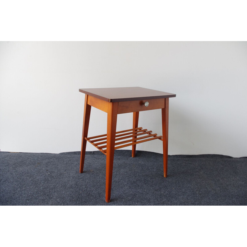 Vintage wooden bedside table with drawer