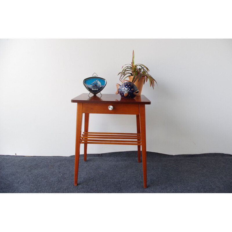 Vintage wooden bedside table with drawer