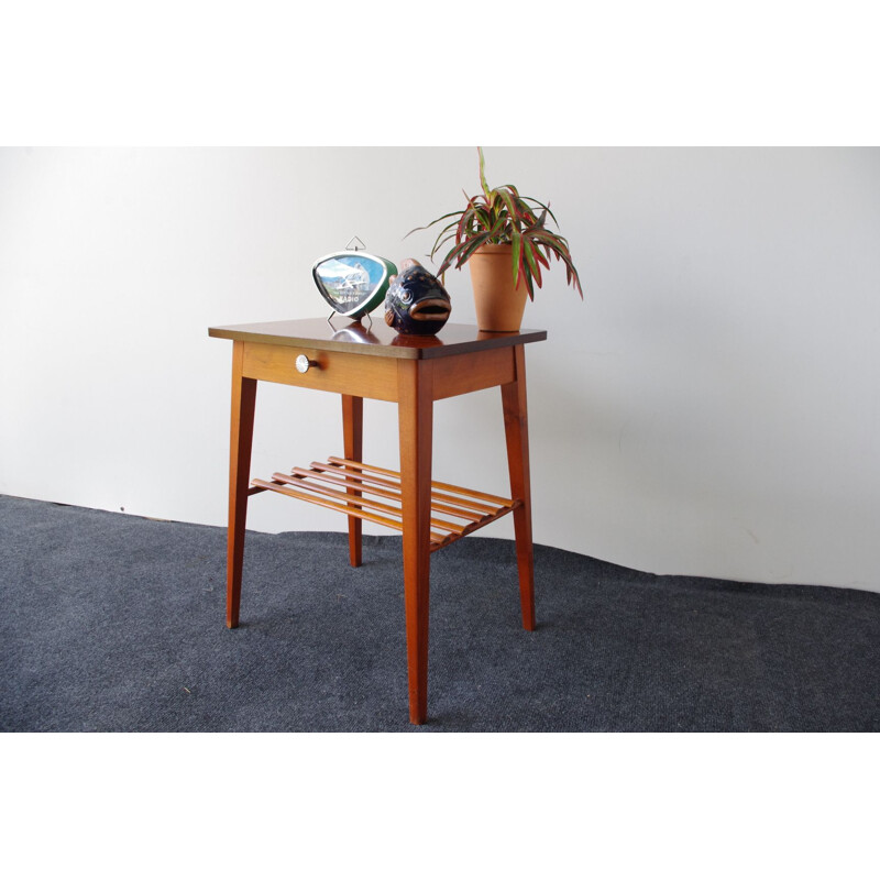 Vintage wooden bedside table with drawer