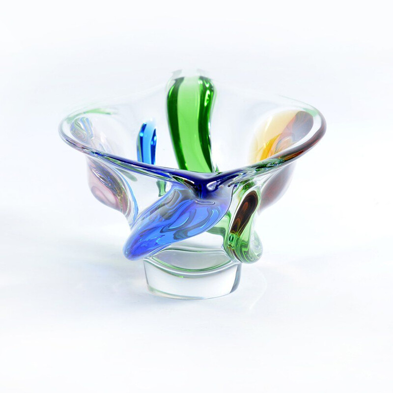 Vintage multicolor bowl in glass by Frantisek Zemek