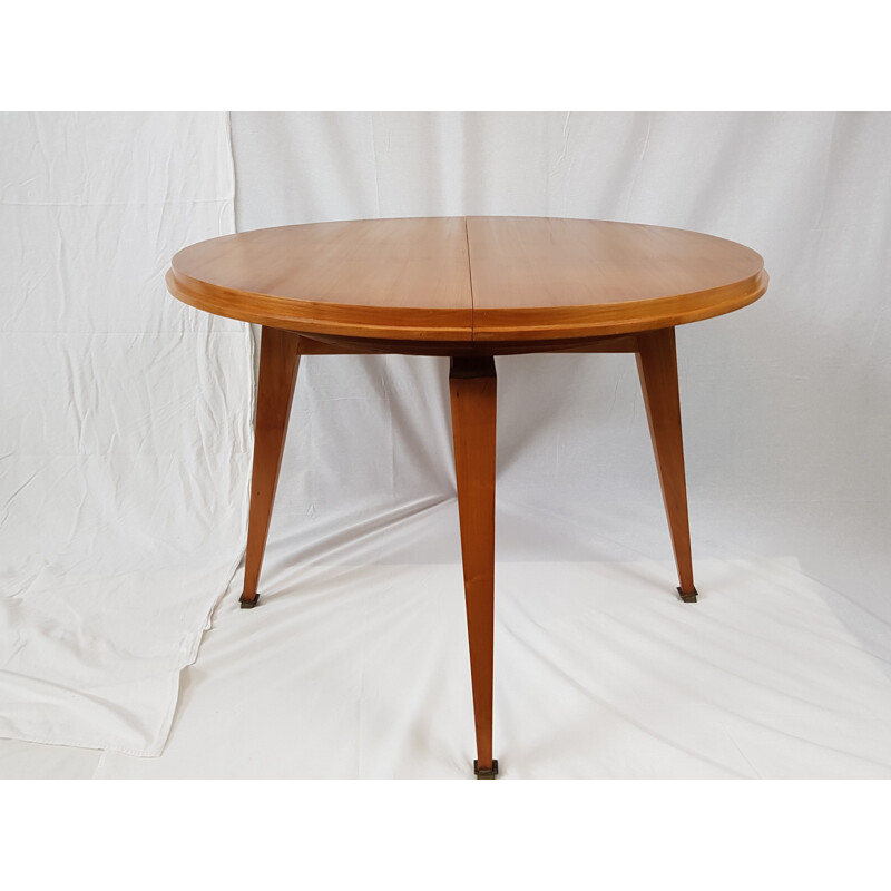 Vintage beech round table by Robert Debieve for Minvielle