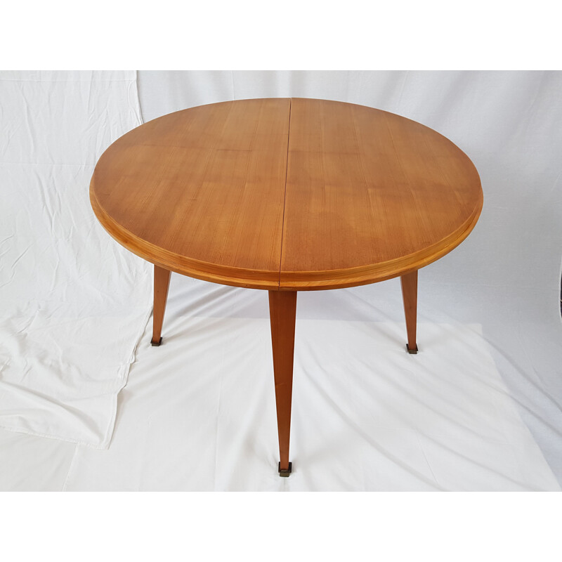 Vintage beech round table by Robert Debieve for Minvielle