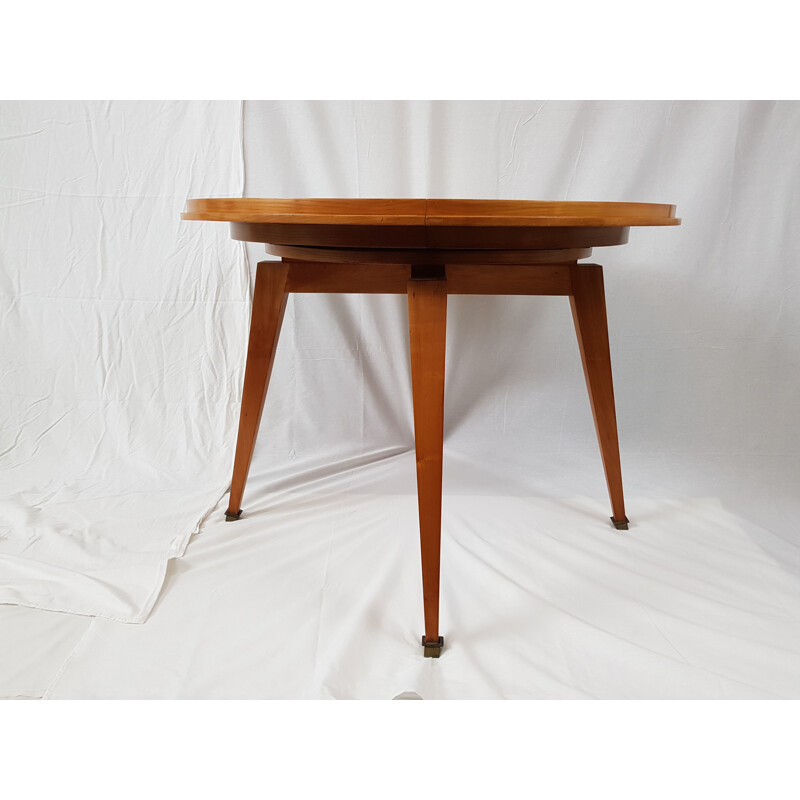 Vintage beech round table by Robert Debieve for Minvielle