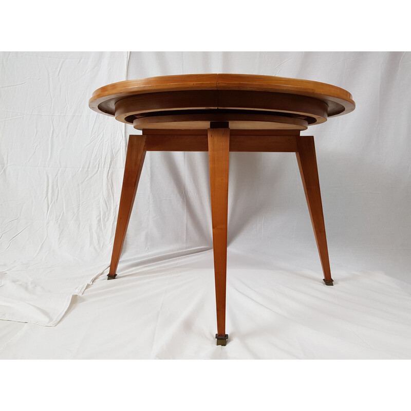 Vintage beech round table by Robert Debieve for Minvielle