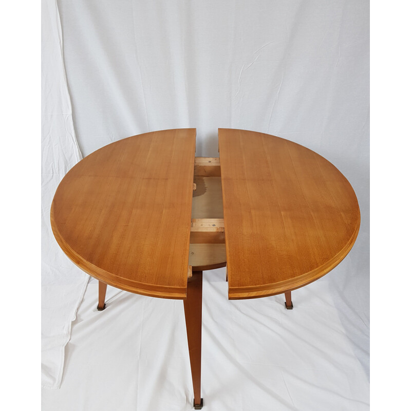 Vintage beech round table by Robert Debieve for Minvielle