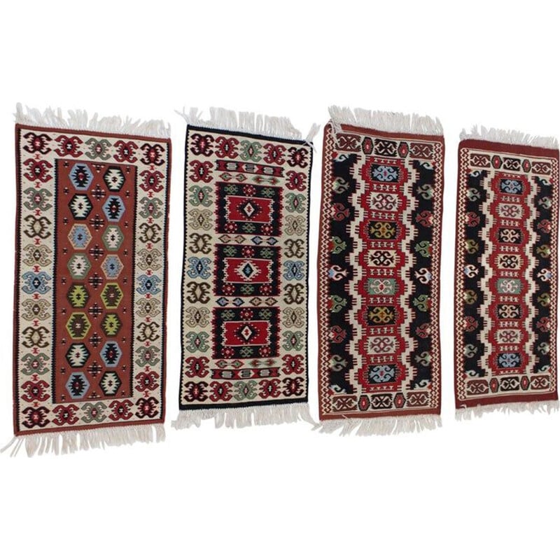 Set of 4 vintage Kilim wool rugs, Czechoslovakia 1960