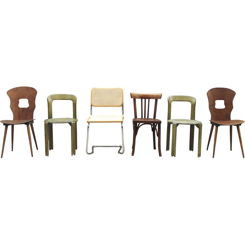 Set of 6 mismatched vintage chairs 1960s