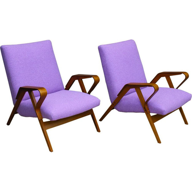 Pair of vintage beechwood armchairs by František Jirák for Tatra, 1960